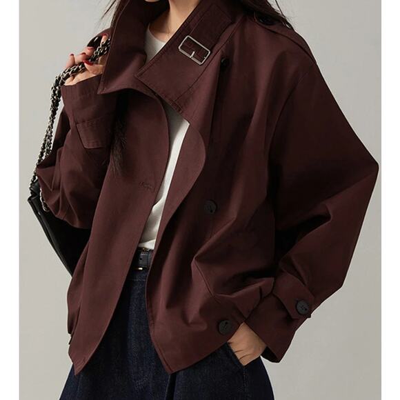 Commense Brown Short Trench Coat Jacket – Buckle Collar – NWT Size XL - Picture 4 of 4